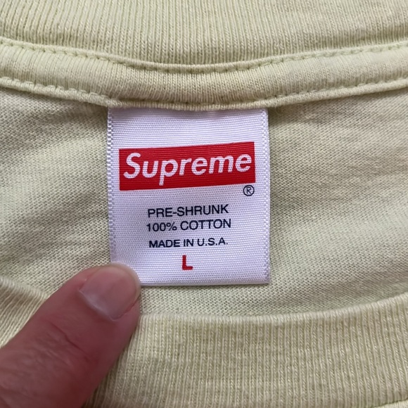 Supreme Laugh Now tee gently used. good condition. pale green. Masks. Size L. - Picture 3 of 7